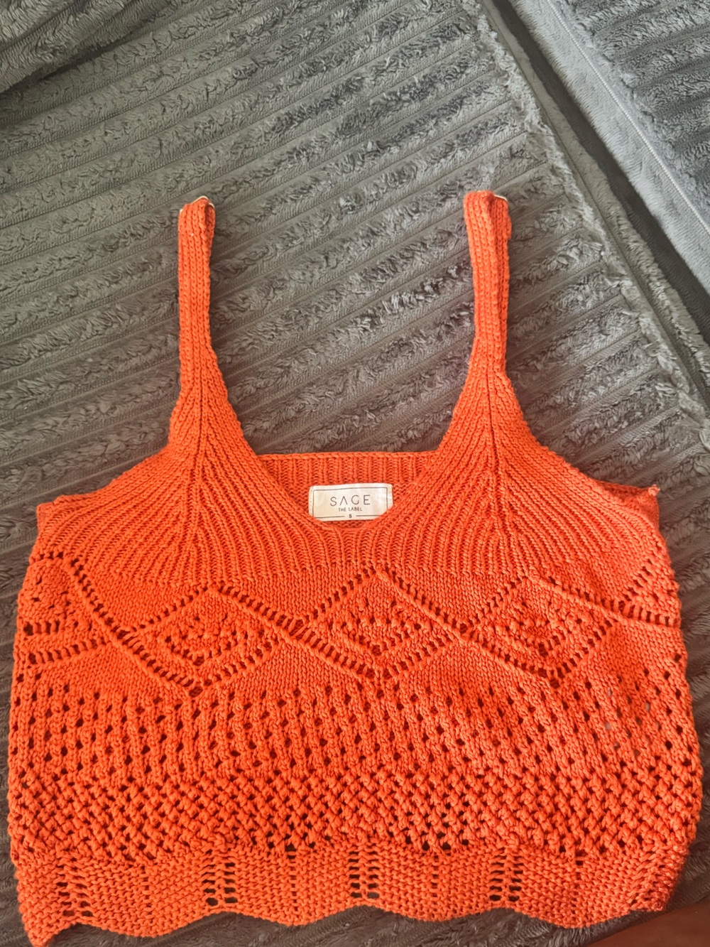 Sage Orange Hand-Knit Crochet Top